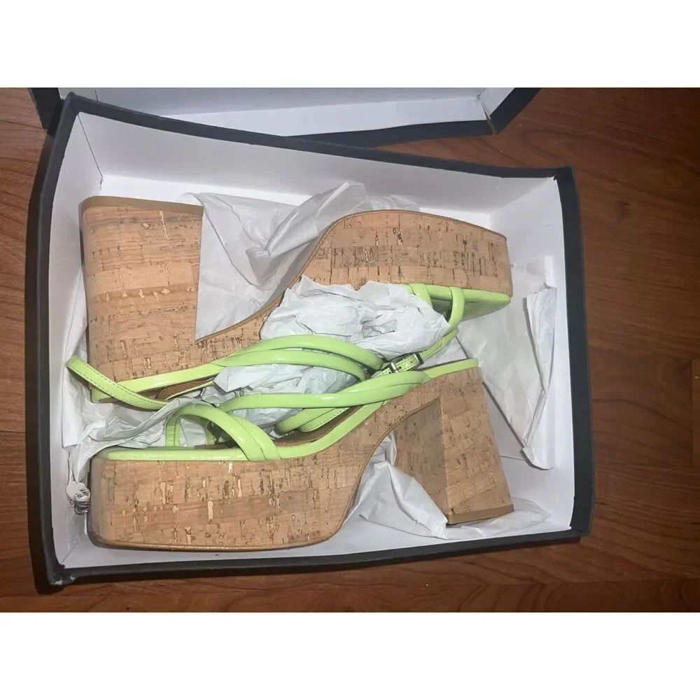 8 by YOOX CORK HEEL SANDALS Size EU 40 US 10 Acid Green - Picture 5 of 12